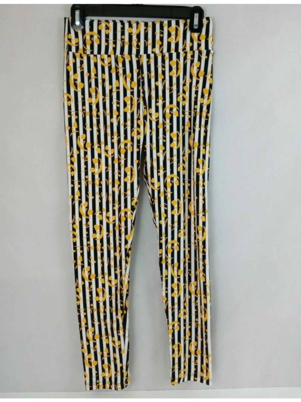 New LuLaRoe One Size Leggings Black & White Striped With Jack O'Lantern Faces